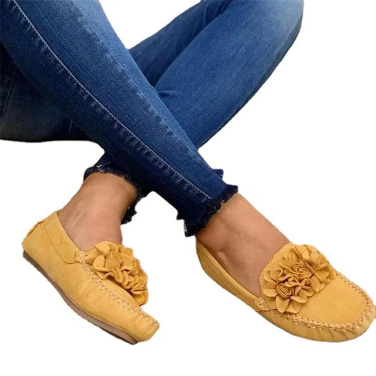 Fashionable loafers for warm strolls-Women Peas Shoes Casual Flowers Lazy Shoe Flock Loafers Slip-On Girls Single Shoes Blue Yellow Plus Size Flats