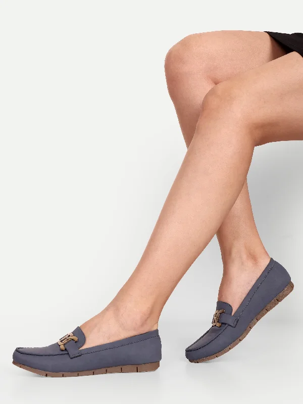 Stylish loafers for evening strolls-Women Blue Solid Suede Loafers