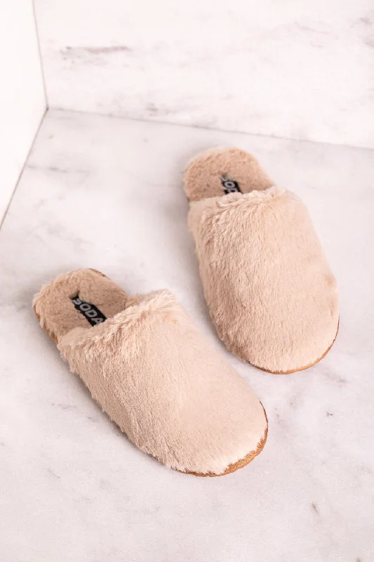 Stylish slippers with pom-pom decor -At Home Natural Beige Slippers