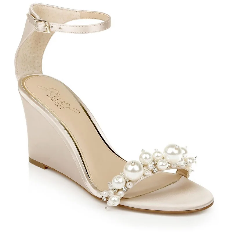 High heels with extra plush interiors -Jewel Badgley Mischka Womens Laurence  Satin Wedge Pumps