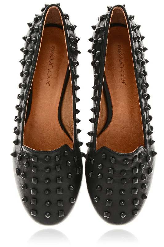 Stylish slippers for young adults -SPIKES Black Leather Slipper Shoes