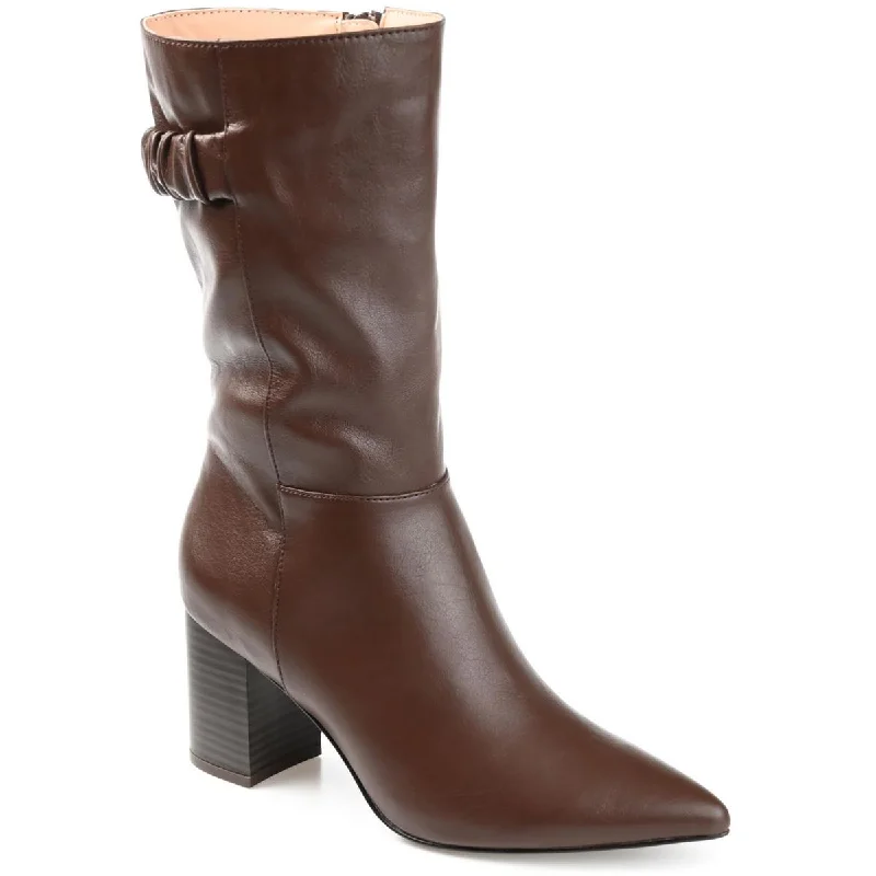 Boots with traction soles -Journee Collection Womens WILO Faux Leather Pointed Toe Mid-Calf Boots