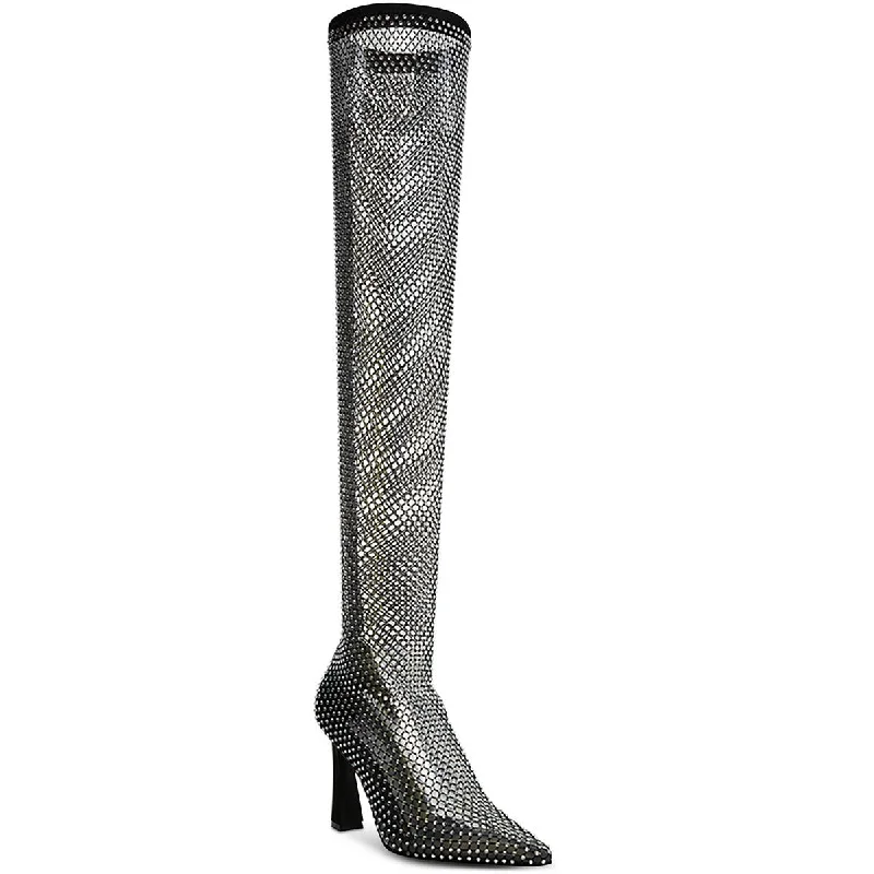 Boots with open mesh -Steve Madden Womens Sapphire Embellished Flexible Over-The-Knee Boots