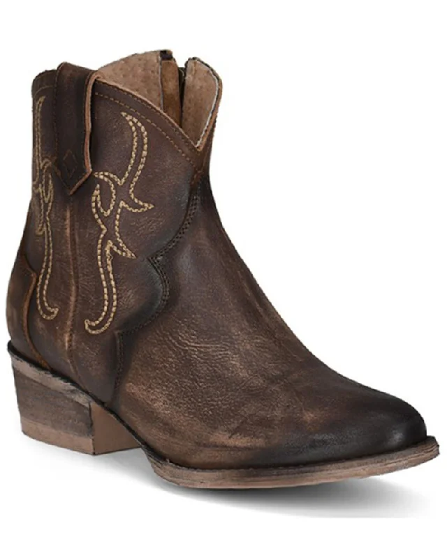 Boots with thick lining -Corral Circle G Q5161 TobaccoEmbroidery & Zipper Round Toe Shortie Boots