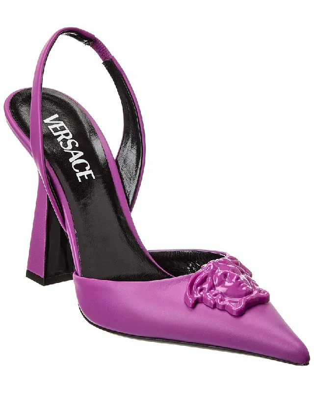 High heels for long evening vibes -Versace La Medusa Leather Slingback Pump