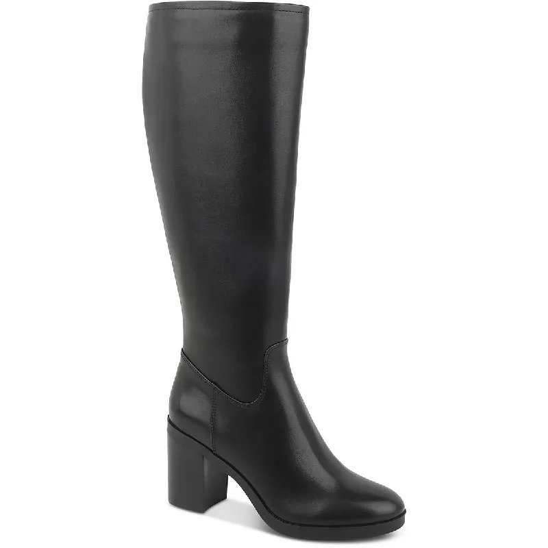 Women’s boots with fringe trim -Kenneth Cole New York Womens  VERONICA Leather Block heel Knee-High Boots