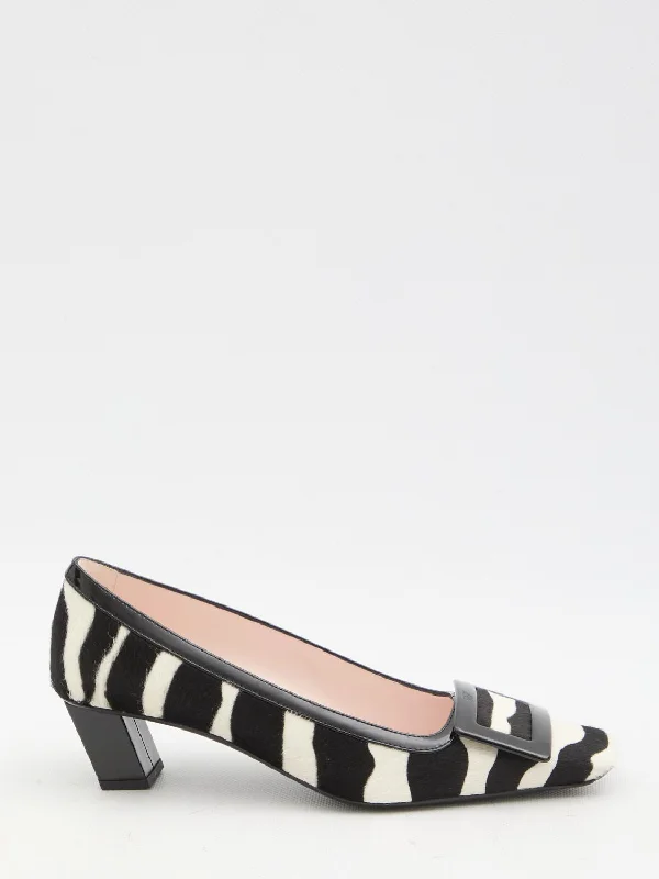 High heels with slim tapered heels -ROGER VIVIER Belle Vivier Pony Pumps with Square Buckle - 4.5cm Heel