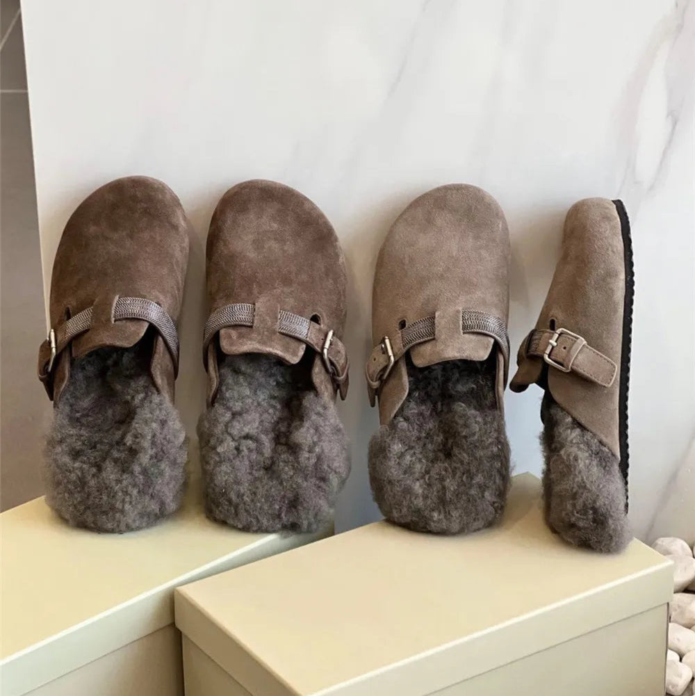 Affordable slippers for bulk buy -Thick-Soled Baotou Wool Slippers, Casual Warm Shoes, perfect for Autumn and Winter