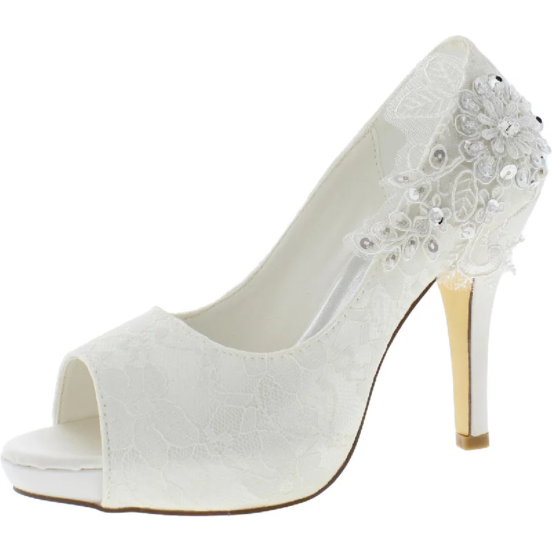 High heels with anti-skid heel bases -Emily Bridal Womens Lace Floral Print Pumps