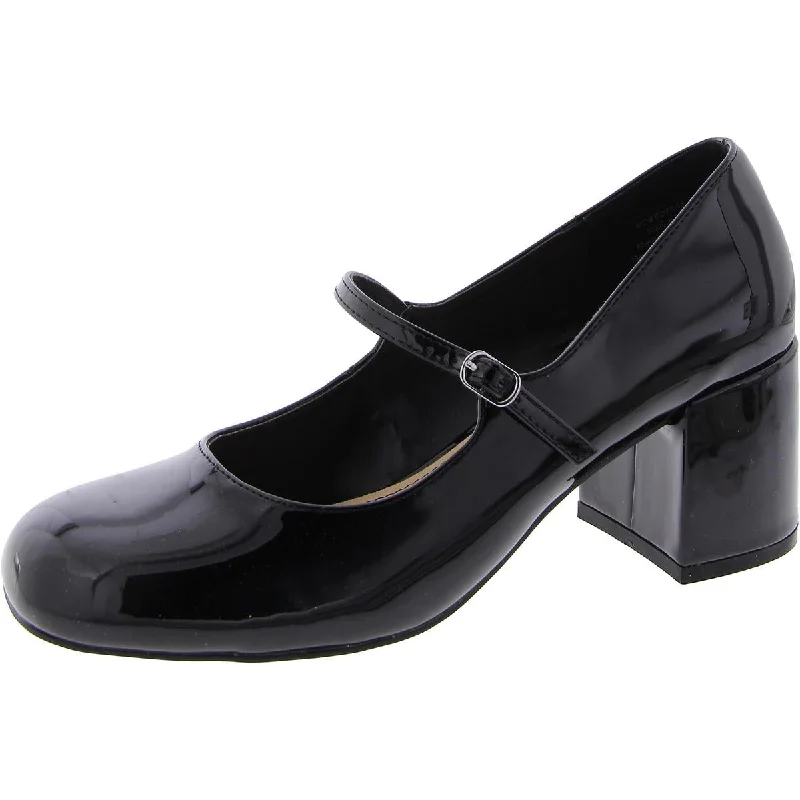 High heels with ergonomic midsole support -Womens Patent Block Heel Mary Jane Heels