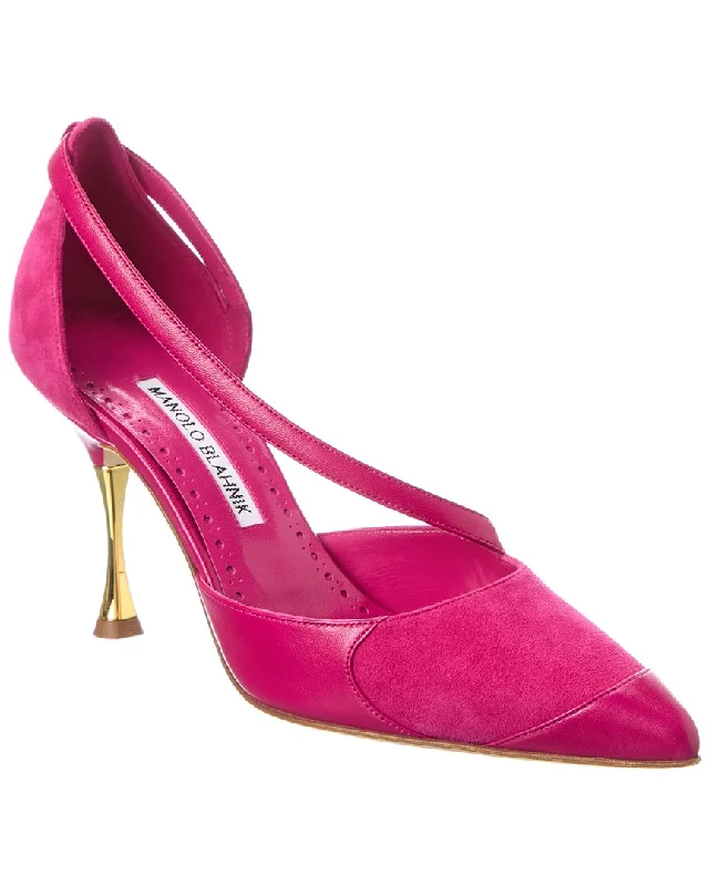 High heels with resilient sole layers -Manolo Blahnik Repim 90 Leather & Suede Pump