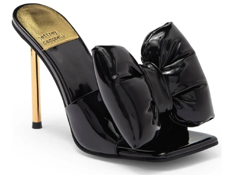 High heels with textured heel grips -Jeffrey Campbell: Bow-Down in Black Patent