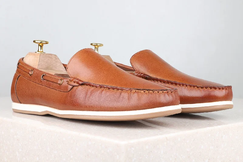 Durable loafers for urban trips-Atesber Tan Solid Loafers For Men