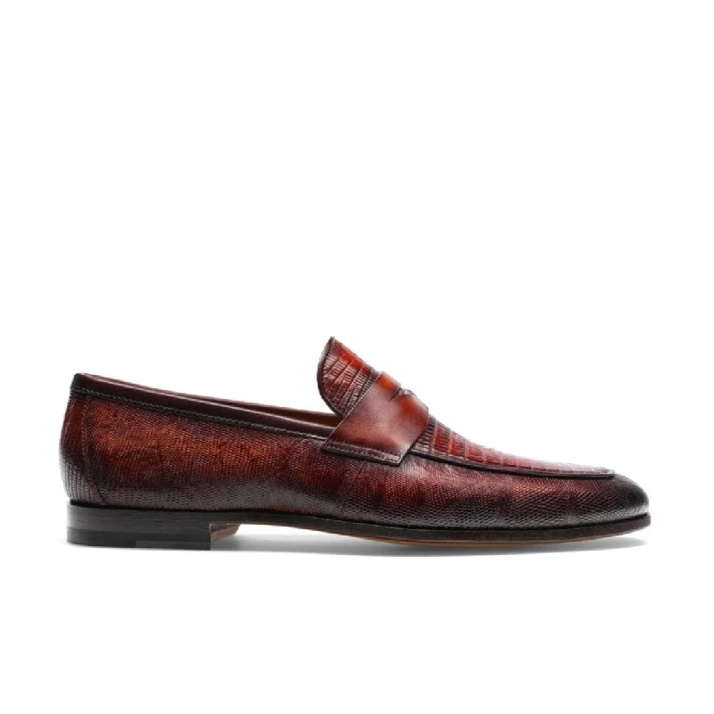 Premium loafers for office trips-Magnanni Vicente 23257 Men's Shoes Cognac Exotic Genuine Lizard Skin Classic Penny Loafers (MAGS1101)