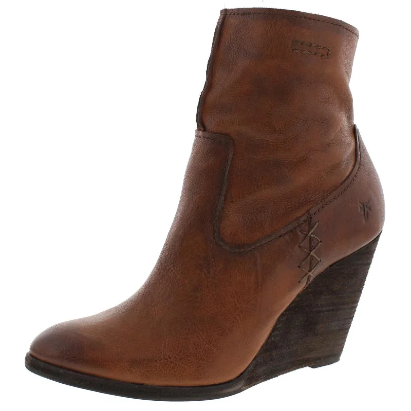 Budget boots for cheap -Frye Womens Cece Artisan Short Leather Stacked Wedge Boots