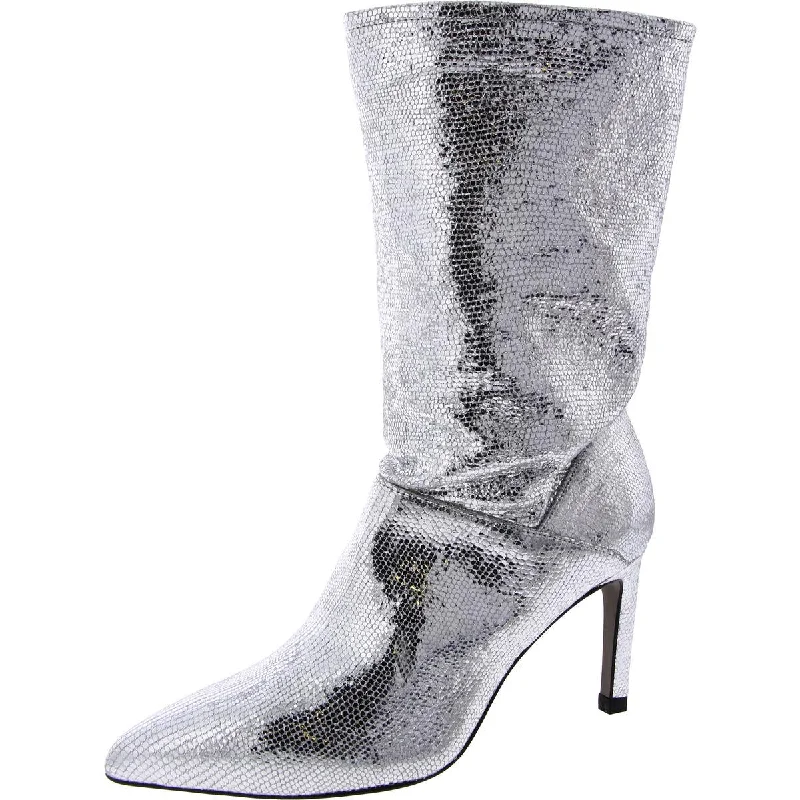 Boots for casual outings -All Saints Womens Orlana Metallic Pointed Toe Mid-Calf Boots