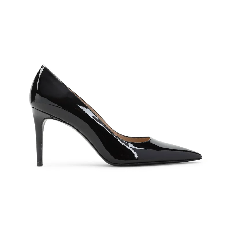 High heels with supportive ankle padding -STUART WEITZMAN Power 85 Pumps - Elegant Patent Leather Elegance