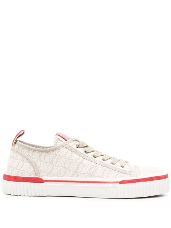 Athletic shoes with solid support -CHRISTIAN LOUBOUTIN Monogram Jacquard Contrast Trim Logo Sneaker