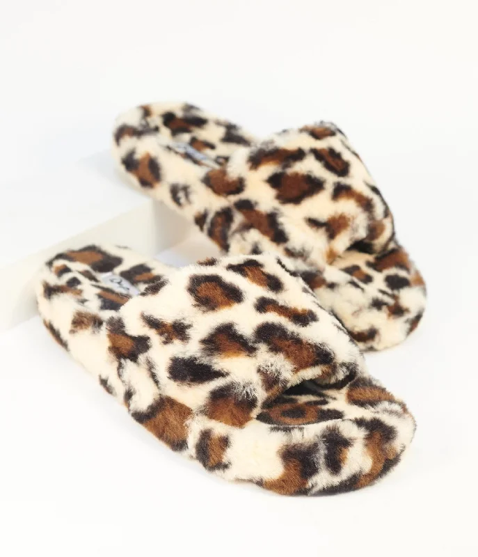 Slippers with sleek silhouette -Leopard Print Fuzzy Slippers