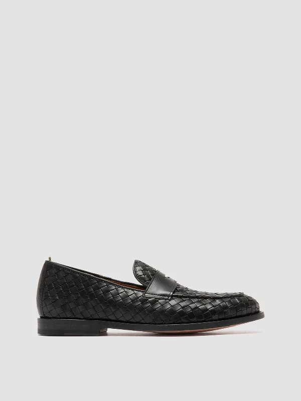 Affordable loafers for summer trips-OPERA 003 - Black Leather Penny Loafers