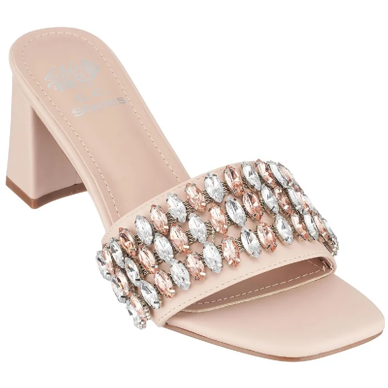 Soft sandals for easy trends-GC Shoes Womens Drais Faux Leather Rhinestone Slide Sandals