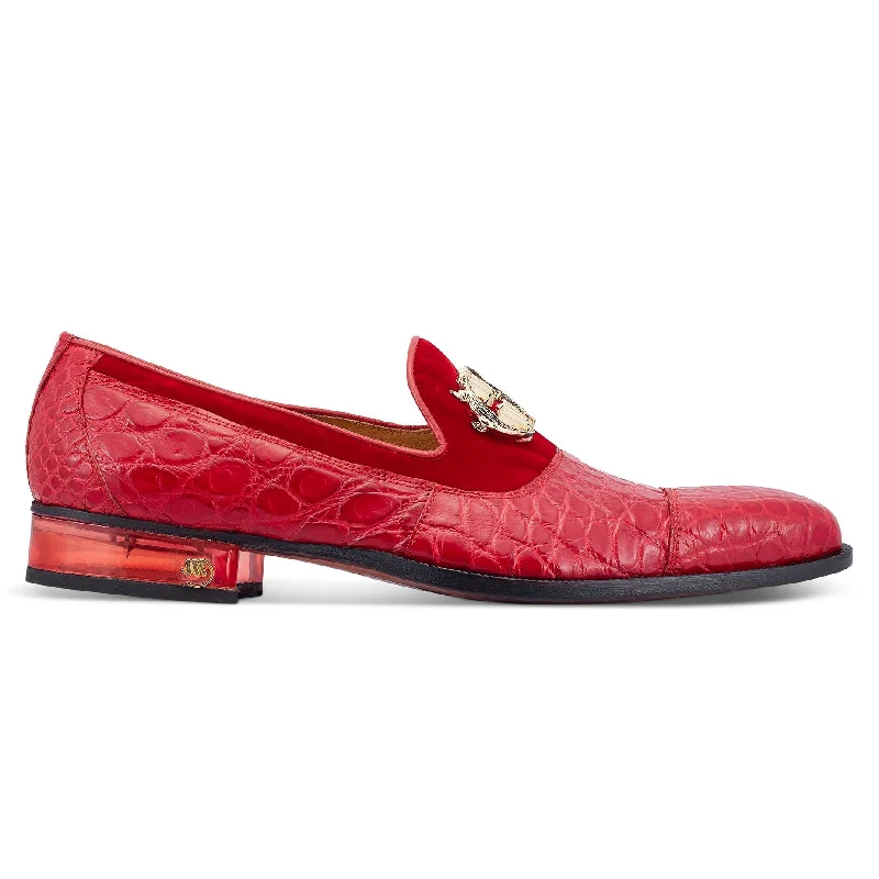 Cushioned loafers for heel relief-Mauri Count 3215 Men's Shoes Red Exotic Alligator / Velvet Slip-On Loafers (MA5472)