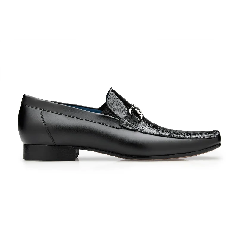 Trendy loafers for fall hikes-Belvedere Bruno 1026 Men's Shoes Black Exotic Ostrich / Calf-Skin Leather Horsebit Split-Toe Loafers (BV3072)