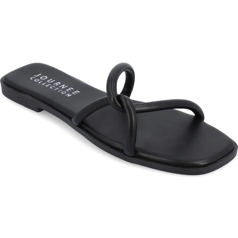 Soft sandals for summer trends-Journee Collection Womens Lauda Strappy Faux Leather Slide Sandals