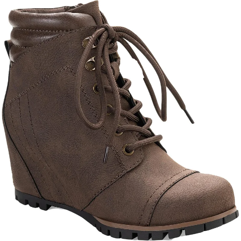 Budget boots for deals -Sun + Stone Womens Quinnf Faux-Leather Lace-Up Wedge Boots