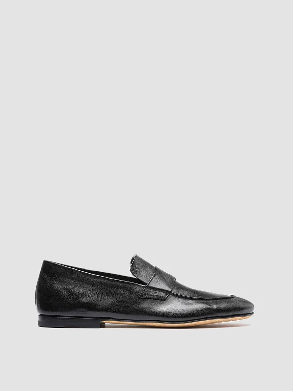 Breathable loafers for warm hikes-AIRTO 001 - Black Leather Penny Loafers