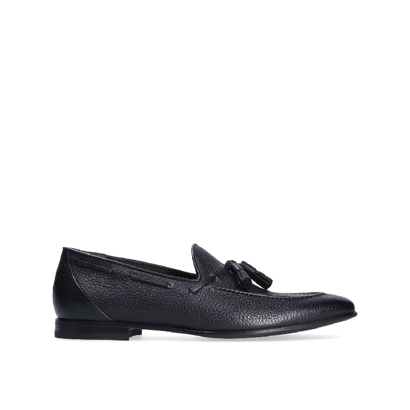 Stylish loafers for summer nights-Franceschetti Fidenza Men's Shoes Black Full Grain Leather Tassels Loafers (FCCT1009)