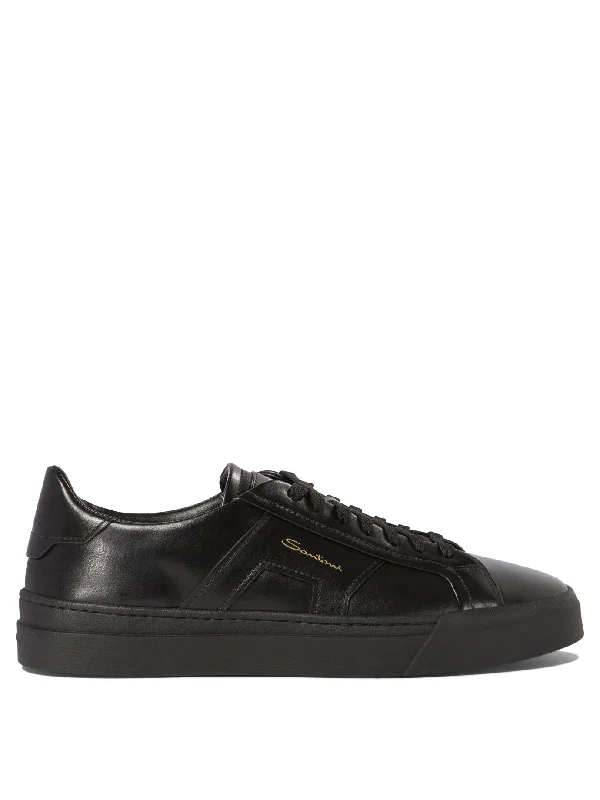 Athletic shoes for earthy vibes -SANTONI Dual Buckle Leather Sneakers