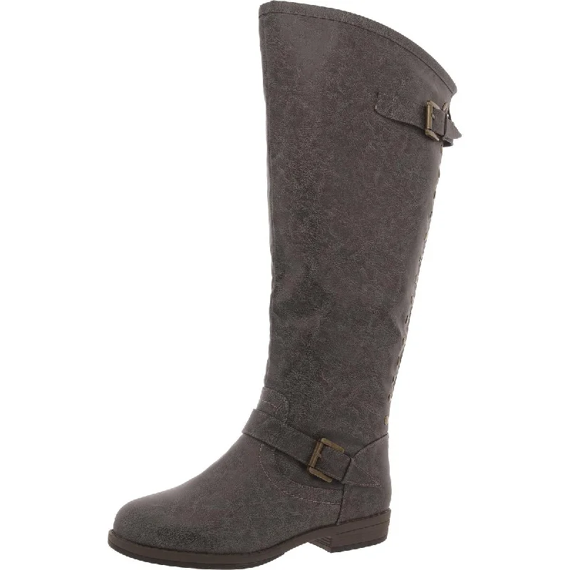 Boots with light fabric -Journee Collection Womens Faux Leather Wide Calf Knee-High Boots