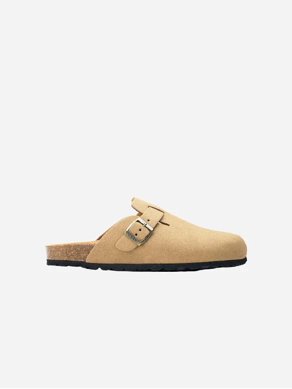 Slippers with extra-wide fit -Taro Comfort Men's Vegan Footbed Slippers | Beige