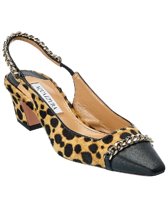 High heels with pliable upper fabrics -Aquazzura Nikki Cavallino 50 Haircalf Slingback Pump