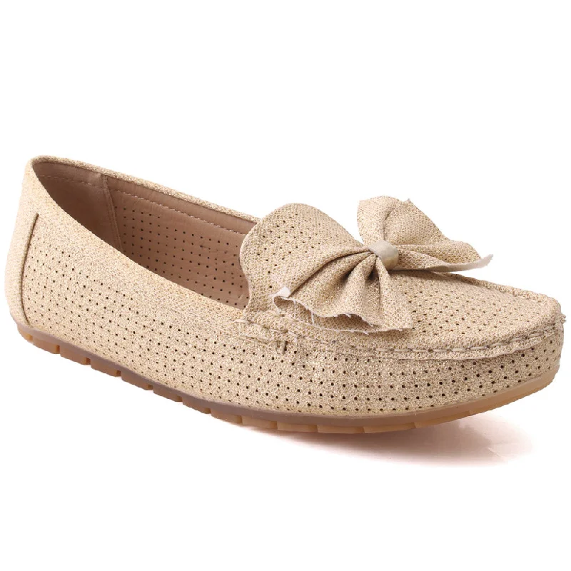 Stylish loafers for office days-Women “PERLA” Pearl Detailing Flat Slip On Shimmer Textured Casual Loafers