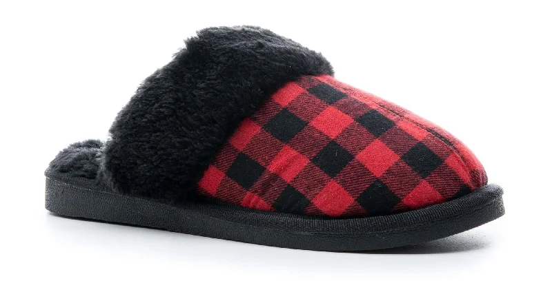 Slippers for casual rest -Red Plaid Snooze Fuzzy Slippers