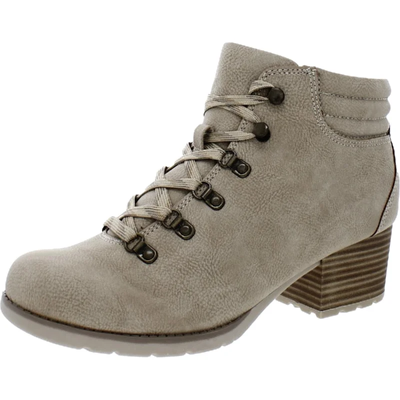 Women’s boots with lace-up front -B.O.C. Womens Alder Faux Leather Block Heel Hiking Boots