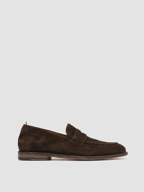 Trendy loafers for fall hikes-OPERA 001 - Brown Suede Penny Loafers