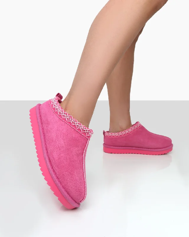 Slippers for casual mornings -Tamsin Pink Faux Suede Embroidered Slipper Boots