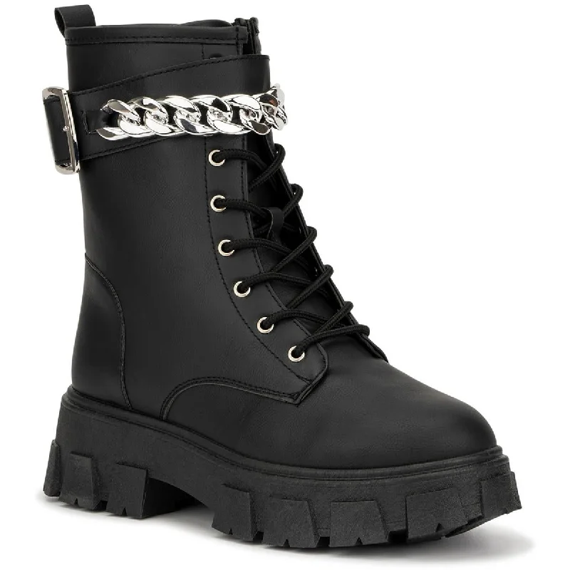 Lightweight boots for quick -Olivia Miller Womens Ava  Faux Leather Zipper Combat & Lace-up Boots