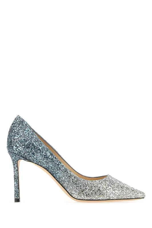 High heels with subtle reflective trim -JIMMY CHOO Embellished Fabric Romy 85 Pumps