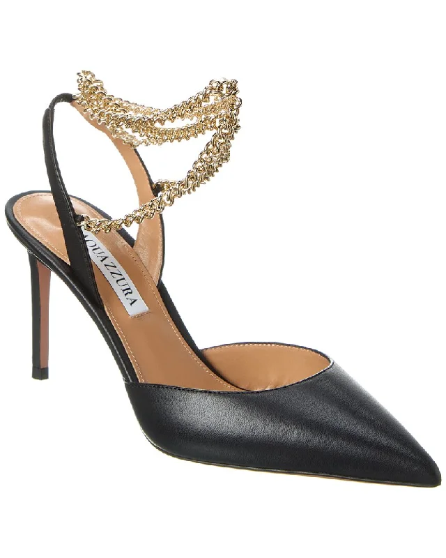 High heels with ventilated footbed layers -Aquazzura Flash 85 Leather Slingback Pump