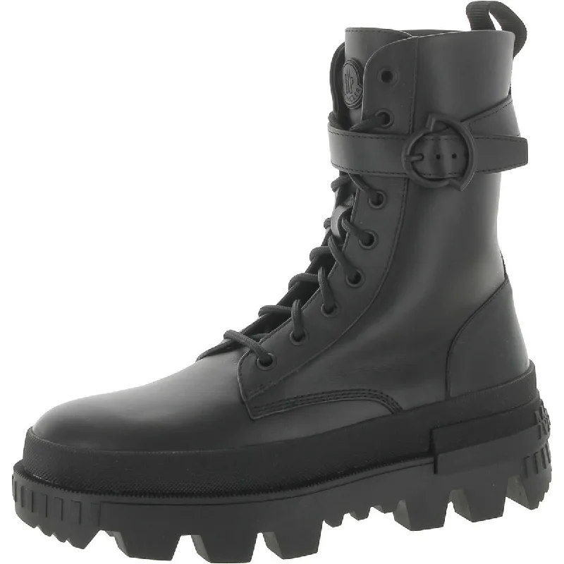 Boots for evening events -Moncler Womens Carinne Leather Lug Sole Combat & Lace-up Boots