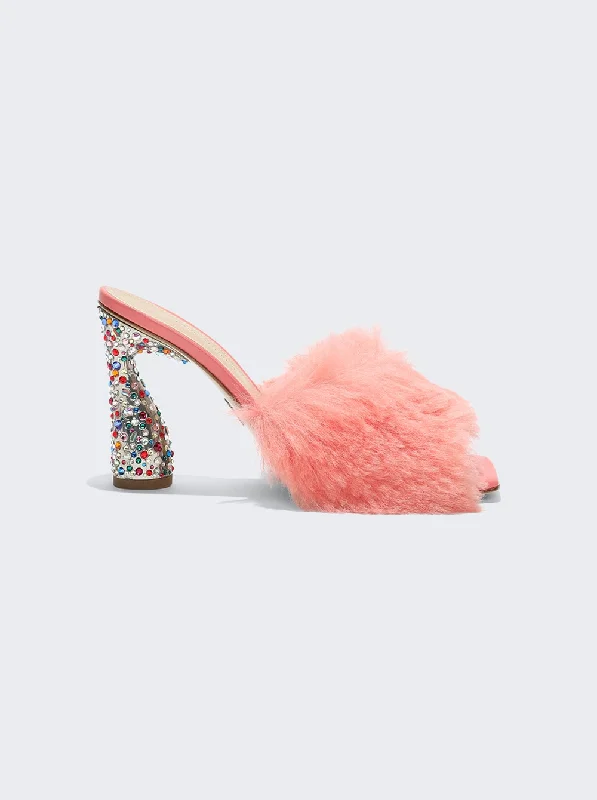 High heels for women with shin aches -Arc Fluffy Jeweled Mules