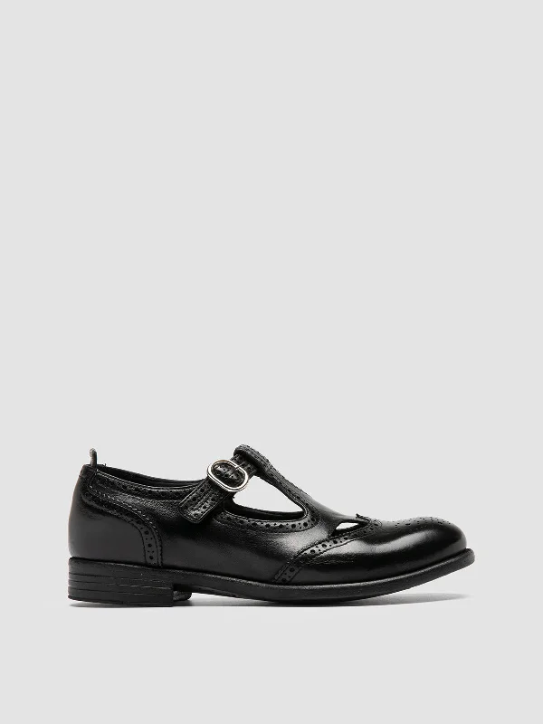 Fashionable loafers for warm trips-CALIXTE 066 - Black Leather Maryjane Loafers