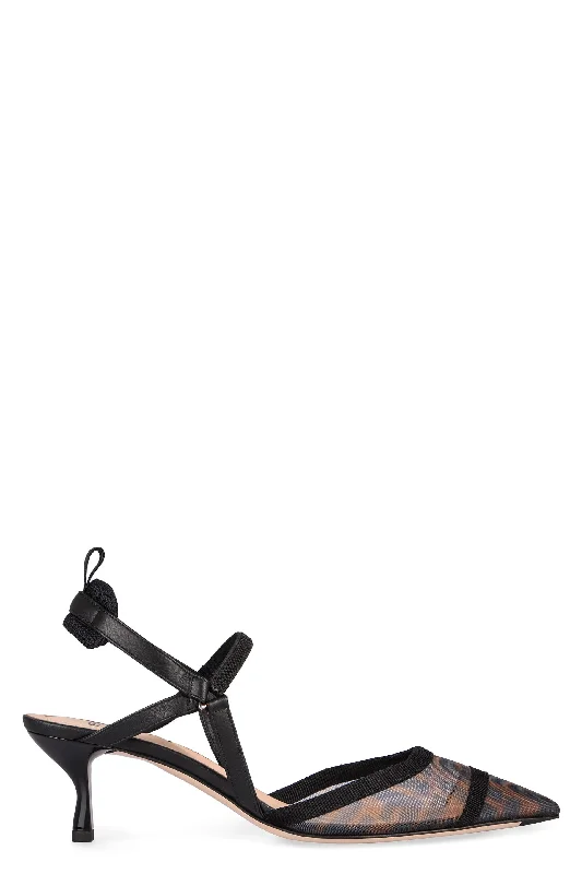 High heels with tough sole textures -FENDI Chic Sling Back Pumps with Monogram Design