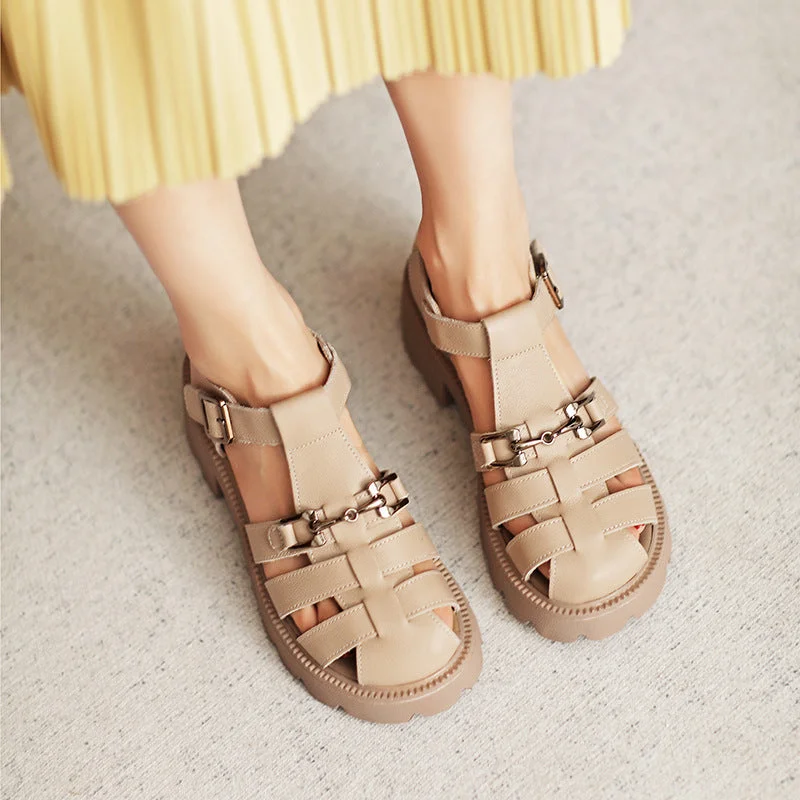 Soft sandals for warm fun-Women Summer Platied Leather Buckle Sandals