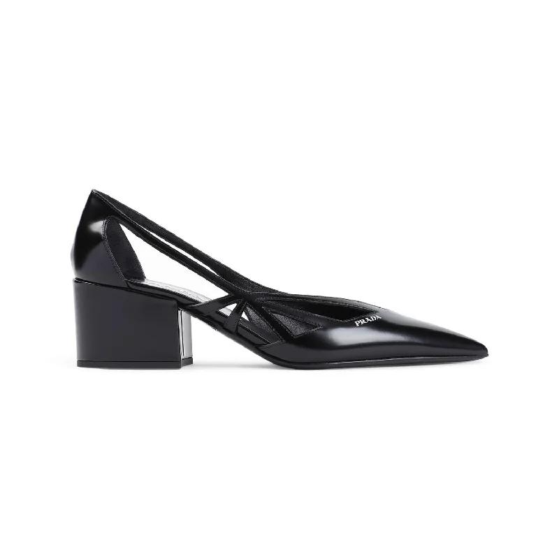 High heels for modern minimalist wardrobes -PRADA Elegant Leather Pumps with Cut-Out Details