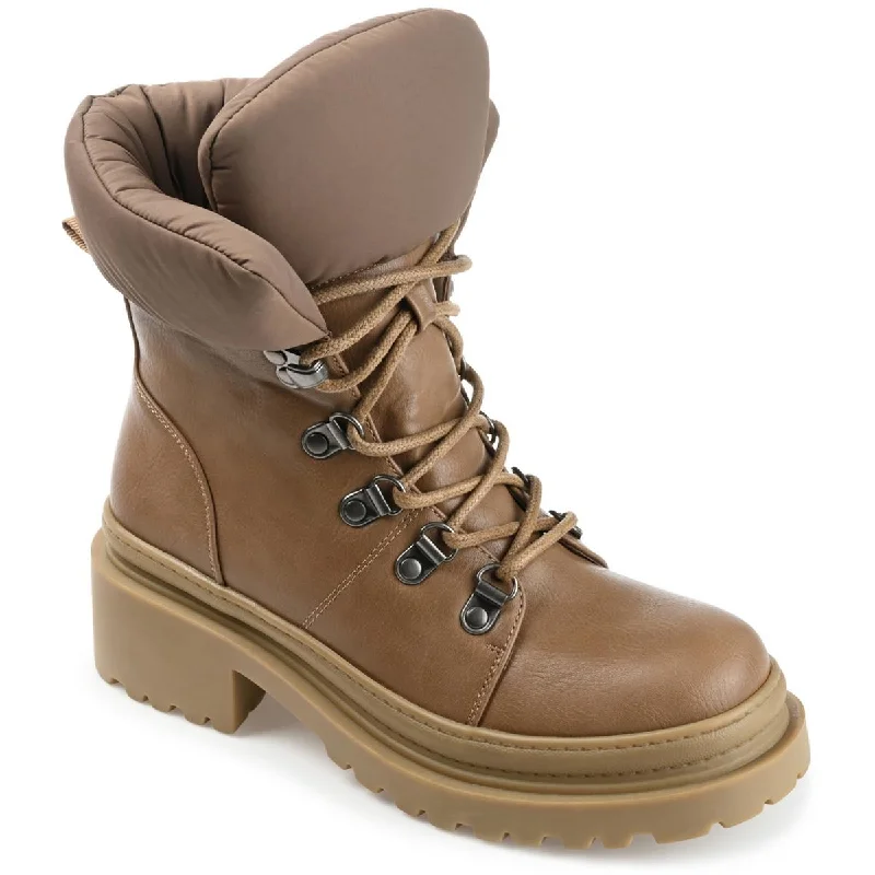 Boots with cozy padding -Journee Collection Womens Faux Leather Lug Sole Combat & Lace-Up Boots